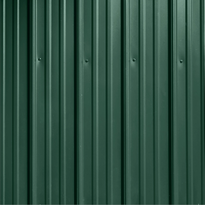 Green corrugated metal wall with vertical ridges (industrial siding)